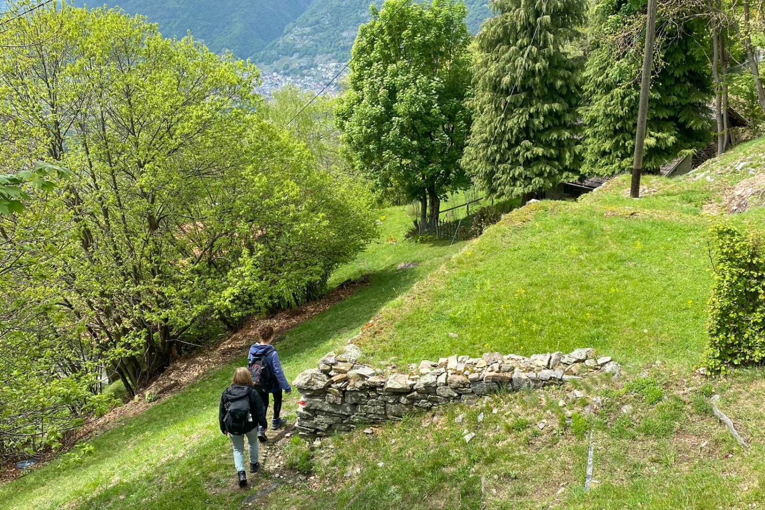 Descente entre Monti di Ravecchio et Paudo. Les lacets conduisent doucement à la vallée. Photo: Loïc von Matt
