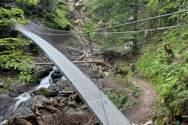 Über die neue Hängebrücke beim Steibi