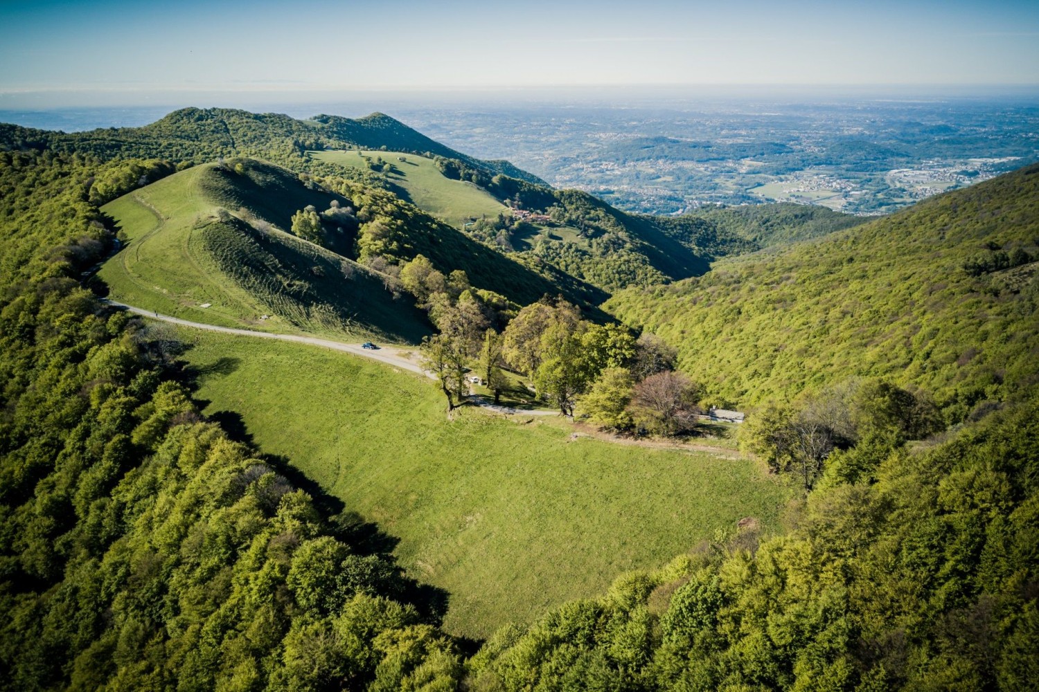 Blick auf die Waldlichtung Cascina d’Armirone im Valle dell’Alpe.