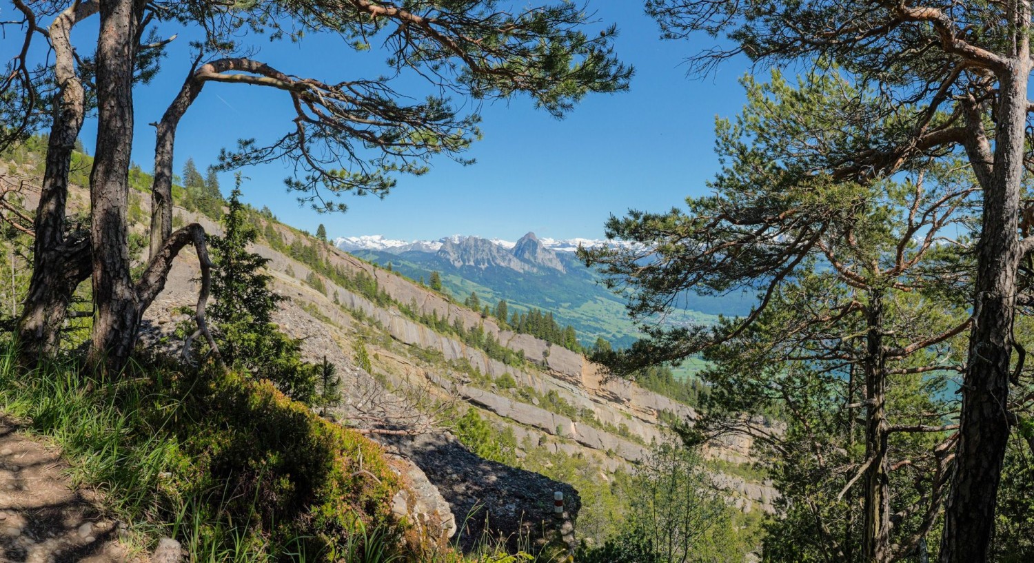 Im Aufstieg, mit der östlichen Abrisskante des Bergsturzes.